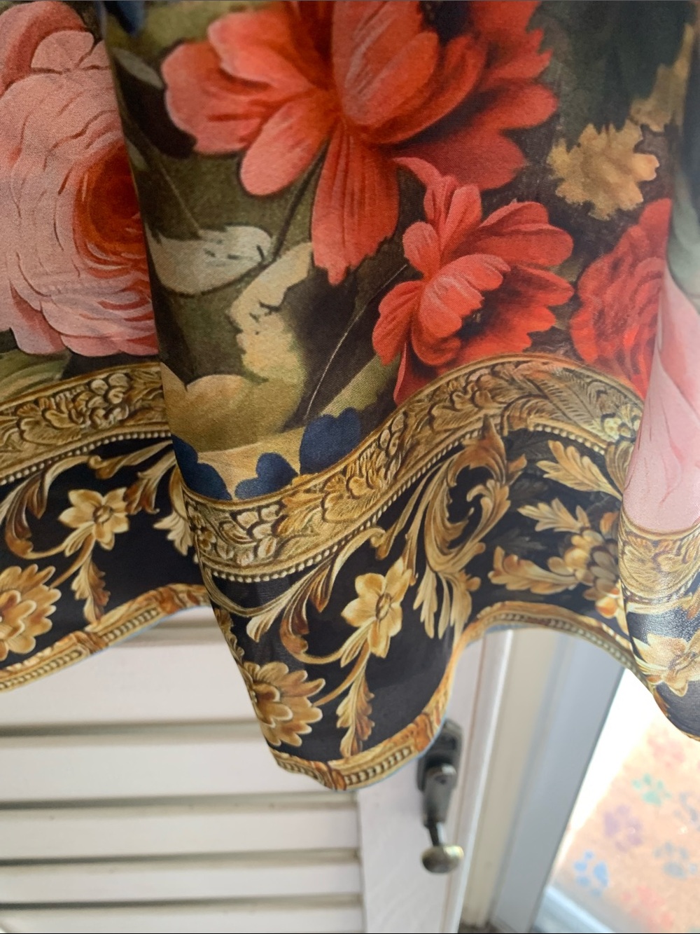 Johnny Was Black Floral Paisley V-Neck Tunic with Gold Trim - Picture 5 of 8